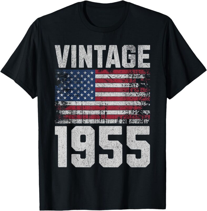 Vintage 1955 70th Birthday 70 Years Old American Flag T-Shirt