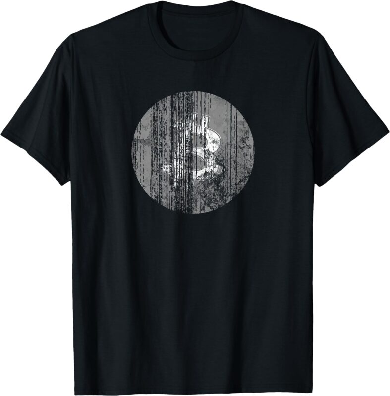Vintage Grayscale Distressed Bitcoin Logo Design, BTC Crypto T-Shirt