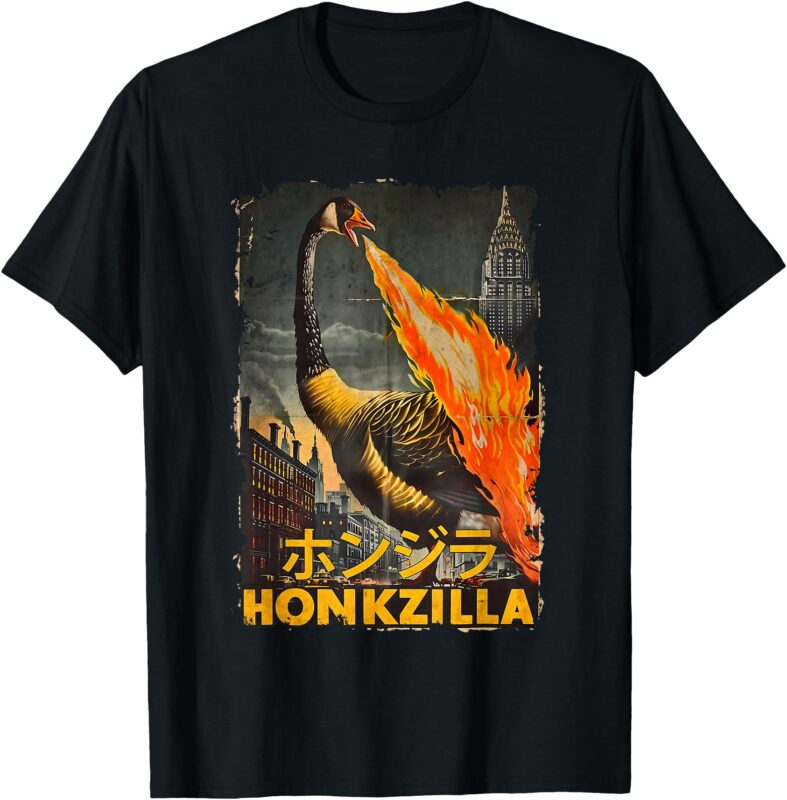 Vintage Honkzilla Silly Goose Funny Goose Meme Catzilla T-Shirt