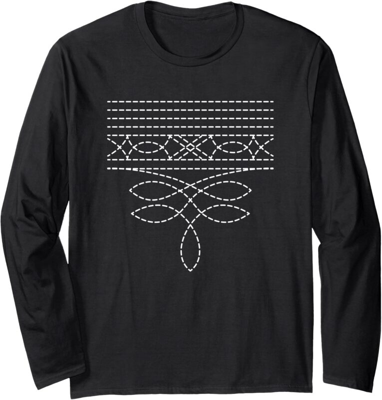 Western Boot Stitch Cowboy and Cowgirl Rodeo Long Sleeve T-Shirt