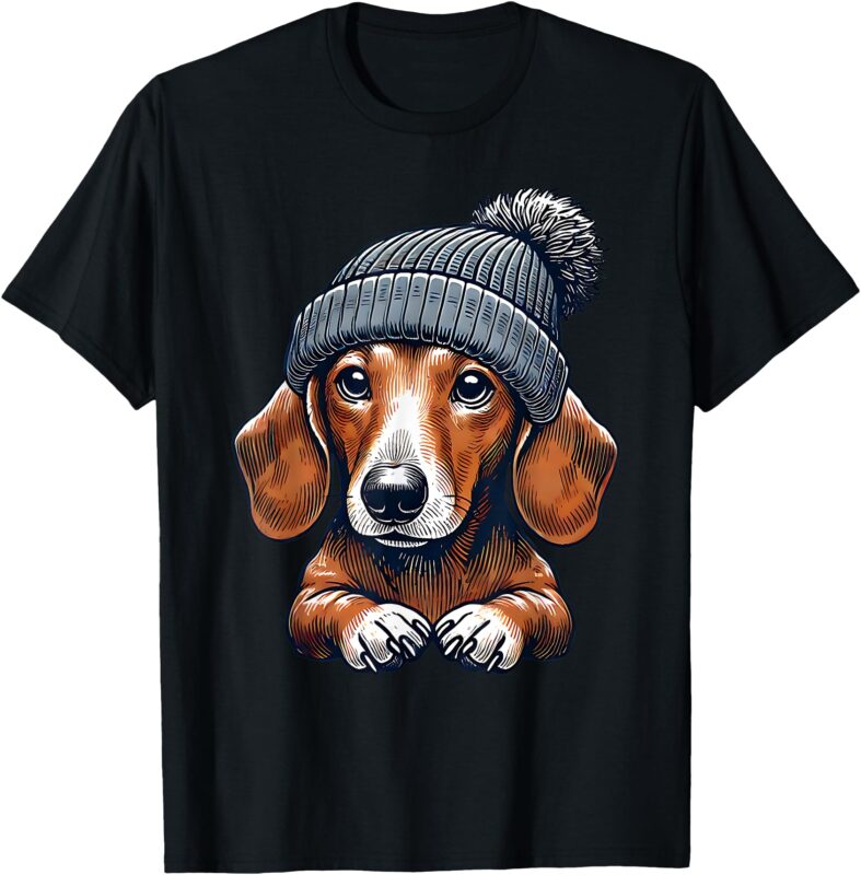 Wiener Dog with Beanie Hat T-Shirt