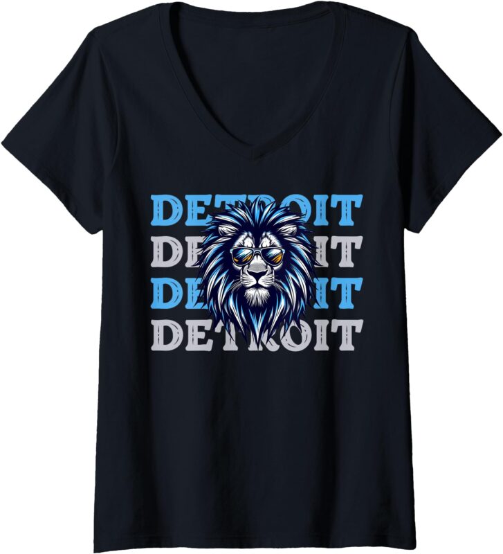 Womens All Grit – Detroit Cool Retro Lion Lovers Detroit Apparel V-Neck T-Shirt