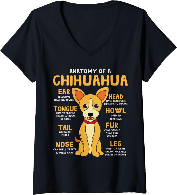 Womens Chihuahua Anatomy Funny Dog Mom Dad Cute Gift V-Neck T-Shirt