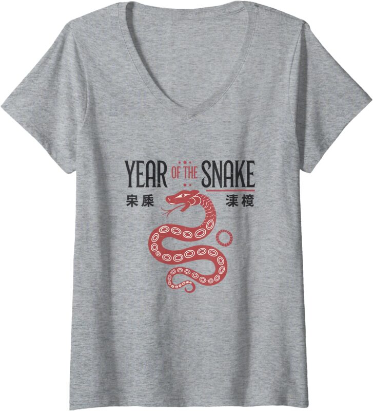Womens Chinese New Year 2025 Red Year of Snake Zodiac Cute Happy V-Neck T-Shirt