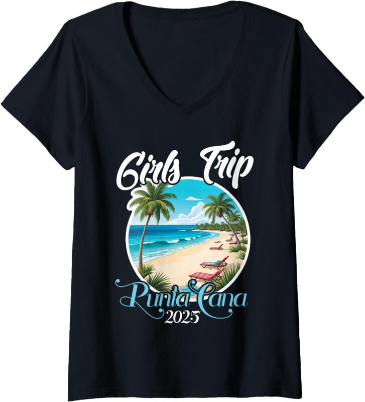Womens Cute Girls Trip 2025 Punta Cana Bachelor Birthday V-Neck T-Shirt