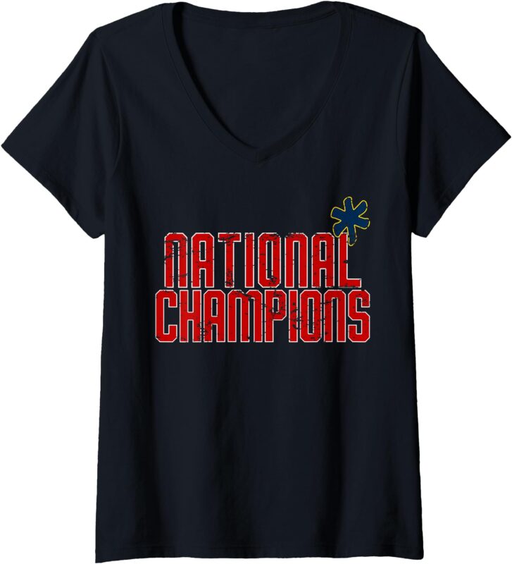 Womens Funny Football National Champions Asterisk V-Neck T-Shirt