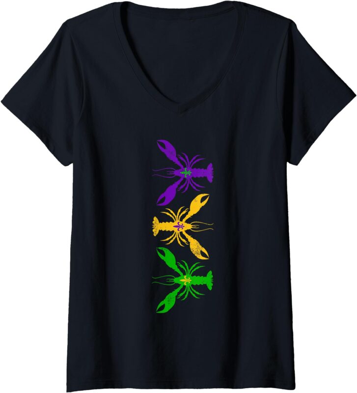 Womens Happy Mardi Gras Crawfish 2025 Crawfish Mardi Gras V-Neck T-Shirt