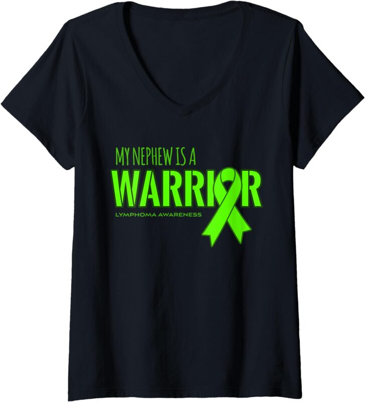 Womens Lymphoma Cancer Awareness Shirt_ My Nephew is a Warrior V-Neck T-Shirt