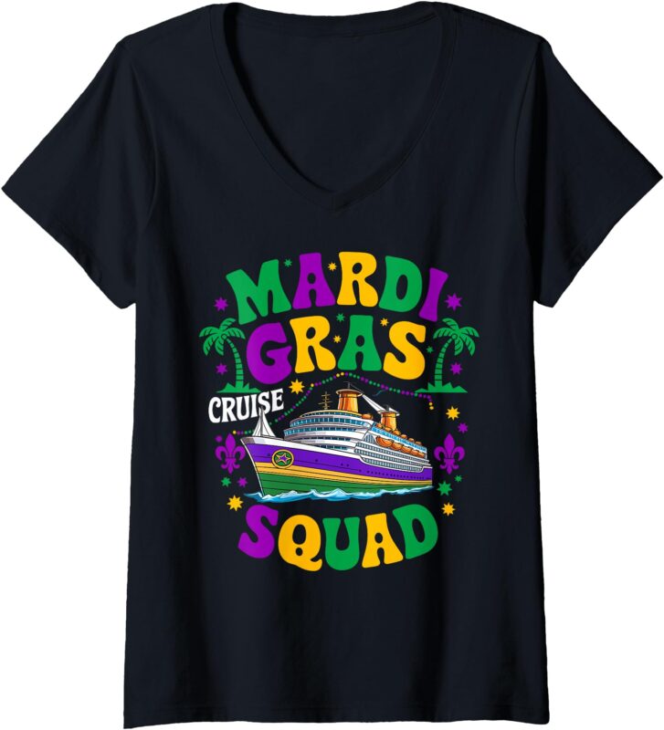 Womens Mardi Gras Cruise Crew 2025 Trip New Orleans Family Matching V-Neck T-Shirt