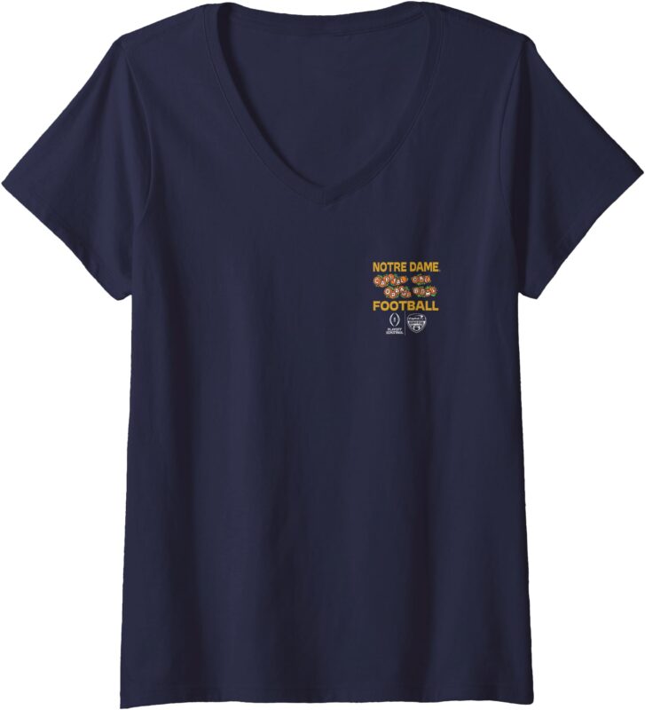 Womens Notre Dame Fighting Irish CFP Orange Bowl 2024-25 Navy Back V-Neck T-Shirt