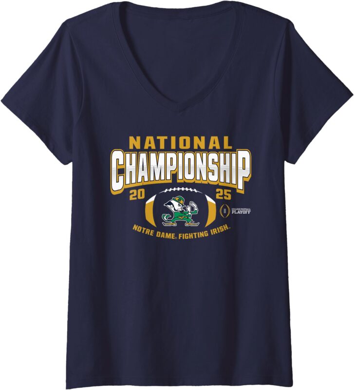Womens Notre Dame Fighting Irish National Championship 2025 Navy V-Neck T-Shirt