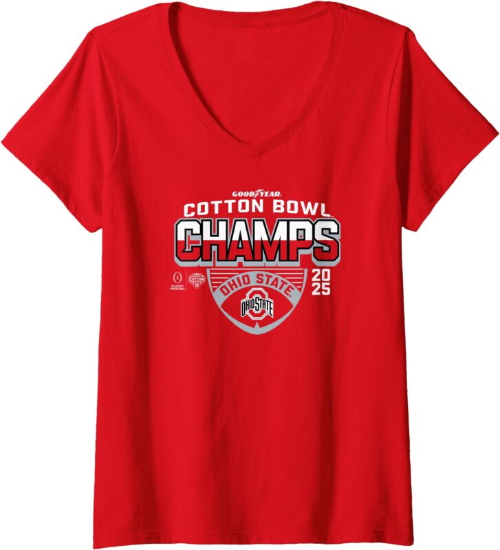 Womens Ohio State Buckeyes CFP Cotton Bowl Champs 2025 Icon Red V-Neck T-Shirt