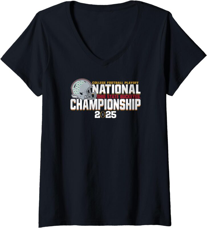 Womens Ohio State Buckeyes CFP National Championship 2025 Black V-Neck T-Shirt