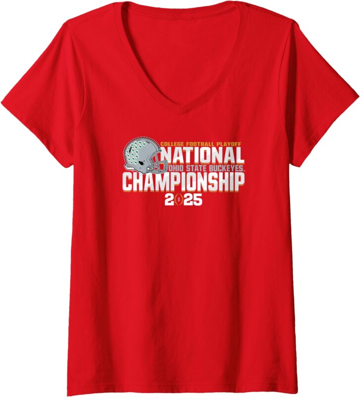 Womens Ohio State Buckeyes CFP National Championship 2025 Red V-Neck T-Shirt