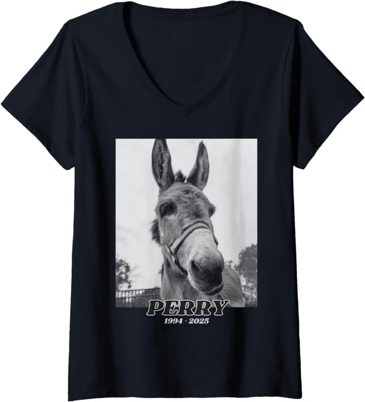Womens Perry The Famous elderly donkey named Perry V-Neck T-Shirt