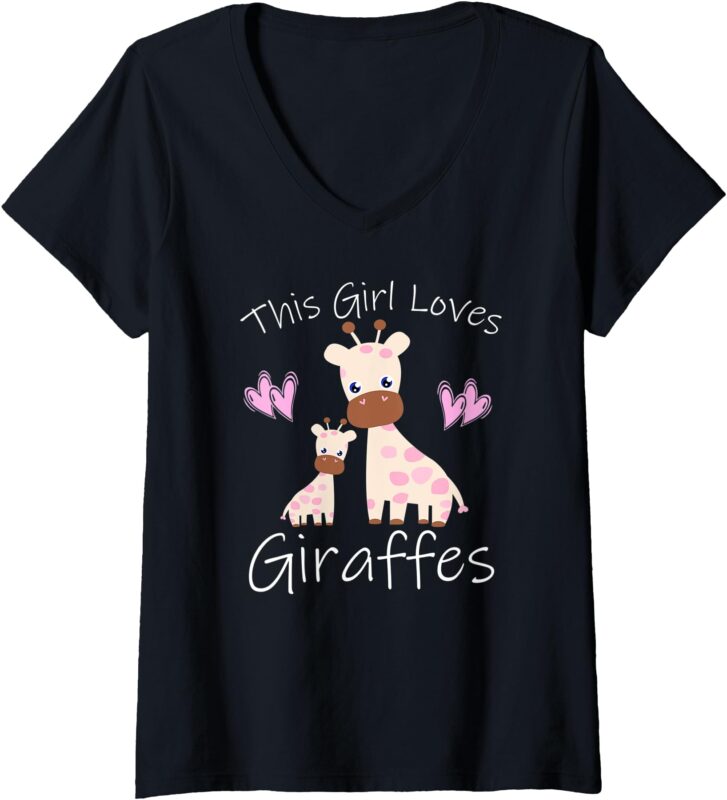 Womens THIS GIRL LOVES GIRAFFES Mom Baby Women Kids Toddler Mother V-Neck T-Shirt