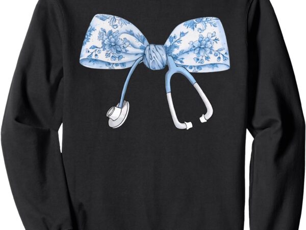 Womens toile nurse bow blue coquette nurse stethoscope bow sweatshirt