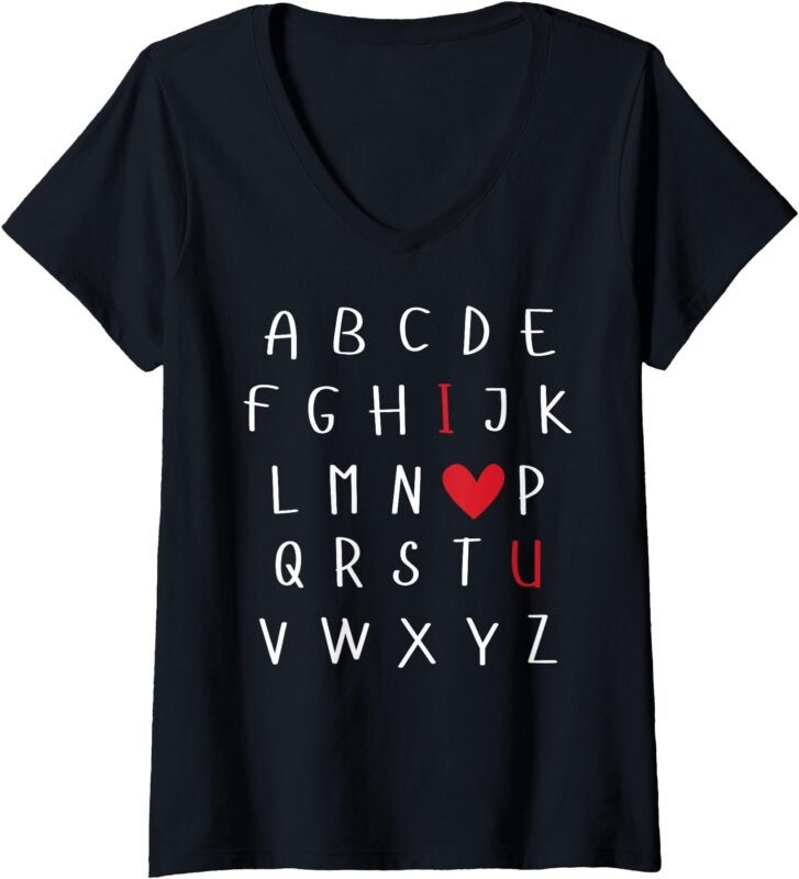 Womens Valentines Day Women’s Tops Alphabet Design V-Neck T-Shirt