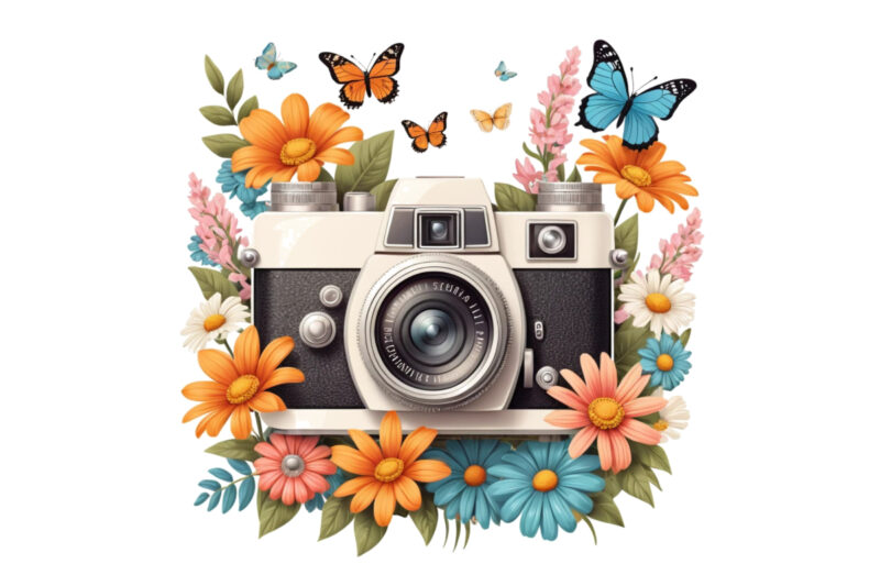 Colourful Photography Day Vintage Flower Camera t-shirt design