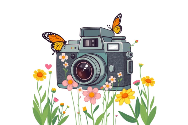 Colourful Photography Day Vintage Flower Camera t-shirt design download instantly