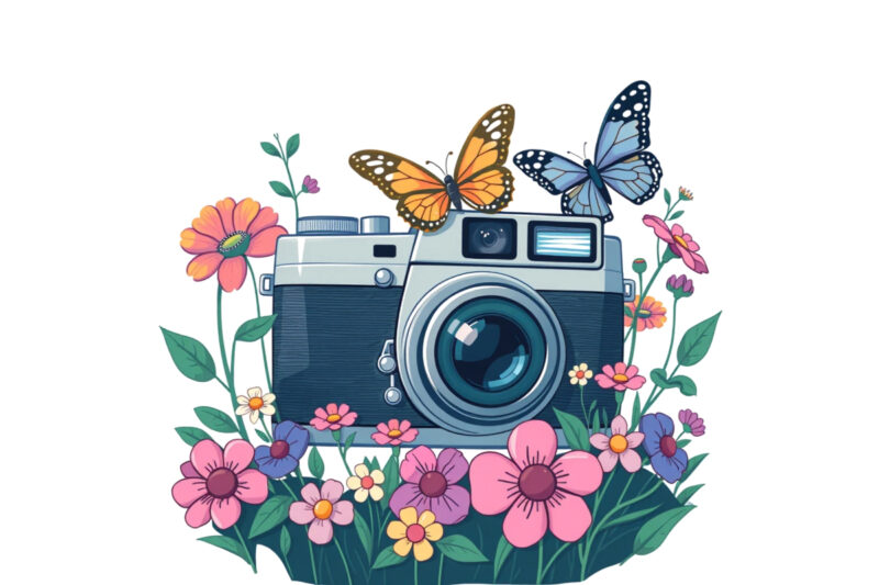 Colourful Photography Day Vintage Flower Camera t-shirt design
