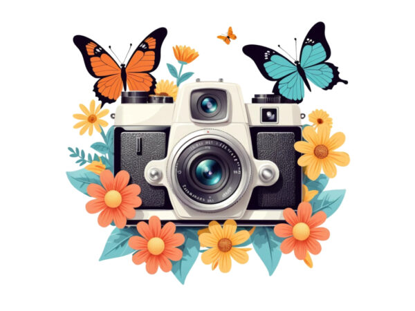 Colourful photography day vintage flower camera t-shirt design Colourful photography day vintage flower camera t-shirt design