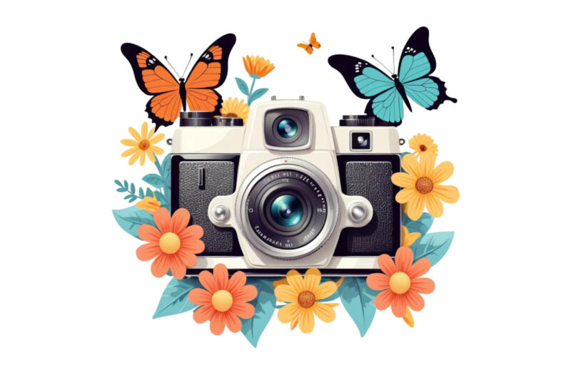 Colourful Photography Day Vintage Flower Camera t-shirt design