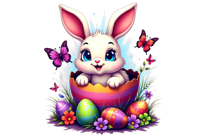 Easter Sunday Bunny Rabbit t-shirt design download instantly Retro Vintage T-shirt Illustration