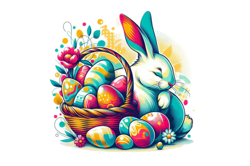Popular Easter Sunday Rabbit Bunny Graphics t-shirt design png & jpeg designs – download instantly Retro Vintage Design