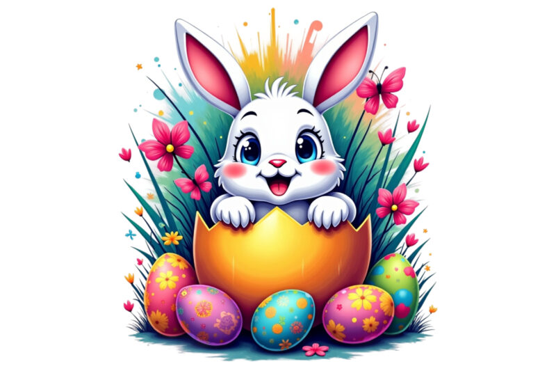 Trendy Easter Sunday Rabbit Bunny Graphics t-shirt design png & jpeg designs – download instantly for POD