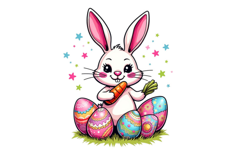 Easter Sunday Rabbit Bunny Graphics t-shirt design png & jpeg designs – download instantly Retro Vintage T-shirt Design