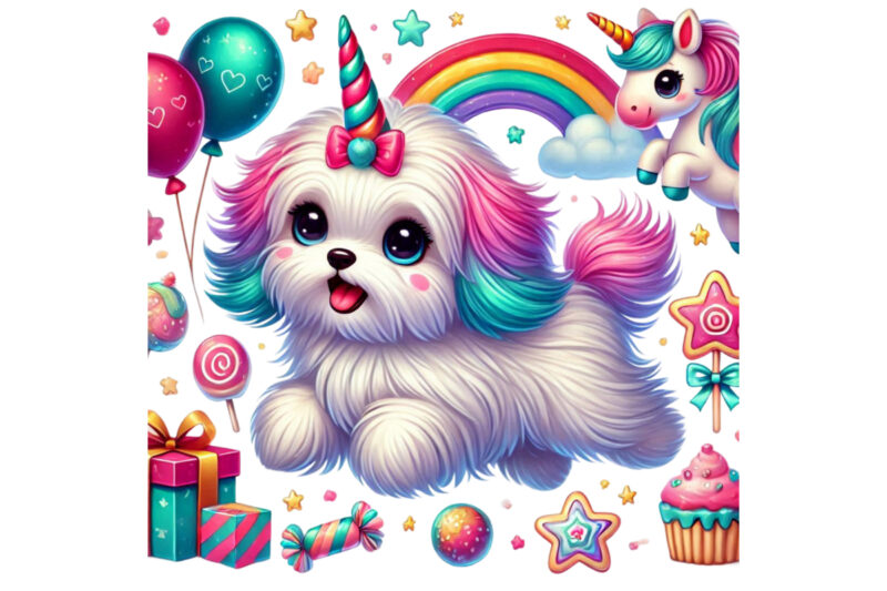 Trendy Colourful Puppy Dog Unicorn Graphics t-shirt design png & jpeg