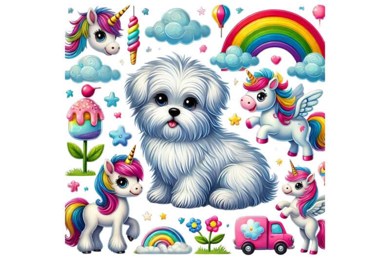 Colourful Puppy Dog Unicorn Graphics t-shirt design