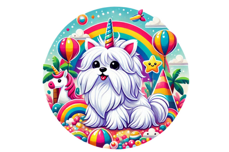 Vintage Colourful Puppy Dog Unicorn Graphics t-shirt design png & jpeg designs – download instantly for POD