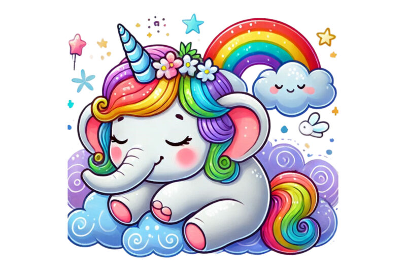 Baby Elephant Unicorn Graphics t-shirt design png & jpeg designs – download instantly Retro Vintage T-shirt Design
