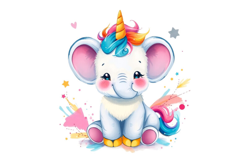 Vintage Baby Elephant Unicorn Graphics t-shirt design png & jpeg designs – download instantly