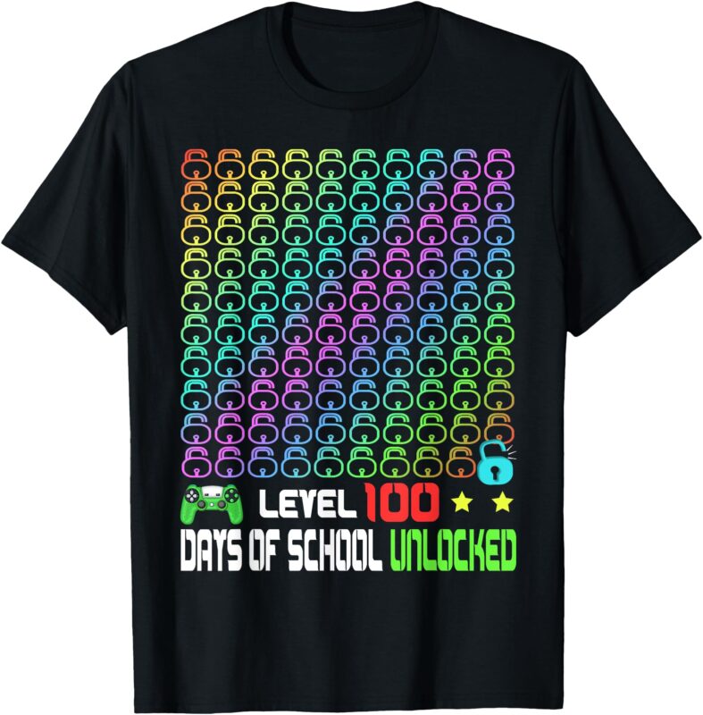level 100 Days Of school Unlocked gamer boys gaming T-Shirt