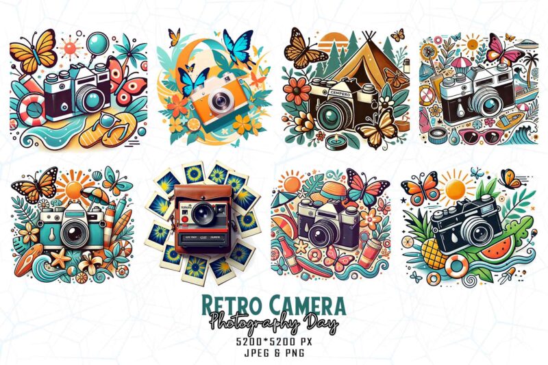 20 Retro Photography Day Vintage Camera t-shirt design bundle