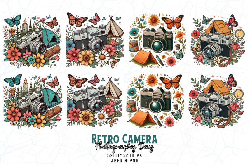 100 Retro Photography Day Vintage Camera t-shirt design bundle