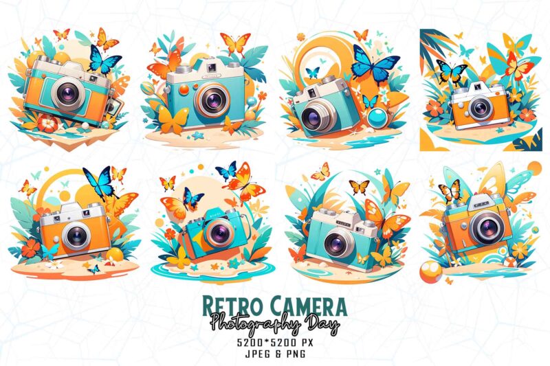 20 Retro Photography Day Vintage Camera t-shirt design bundle