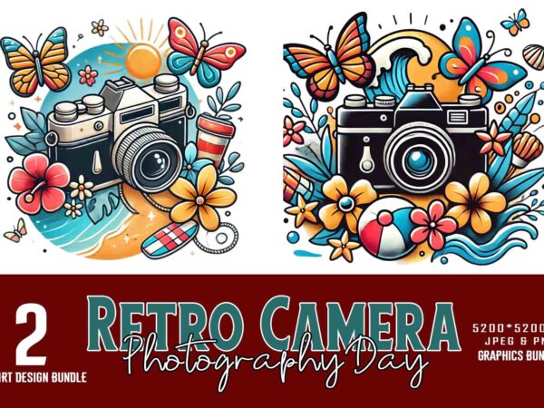 2 colourful photography day vintage flower camera t-shirt design 2 colourful photography day vintage flower camera t-shirt design