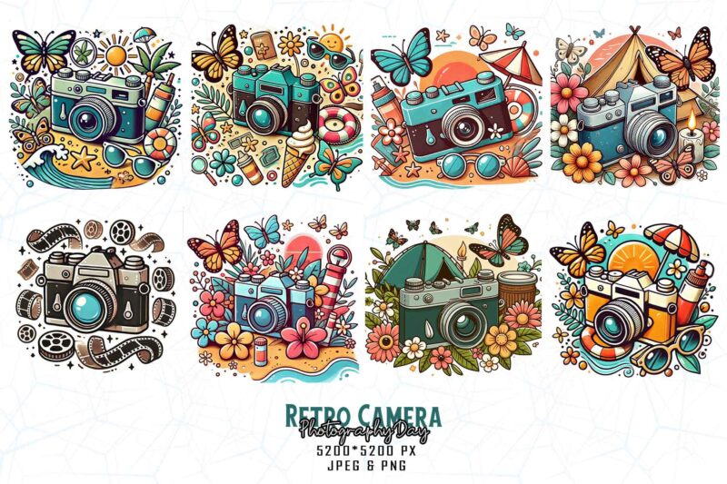 Retro Photography Day Vintage Camera t-shirt design bundle of 100 designs