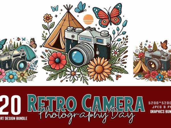 Colourful photography day retro camera t-shirt design bundle Colourful photography day retro camera t-shirt design bundle