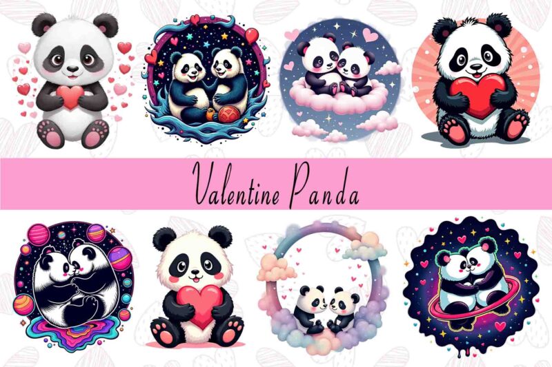 Popular Valentines Day Panda in Love Shape t-shirt design bundle