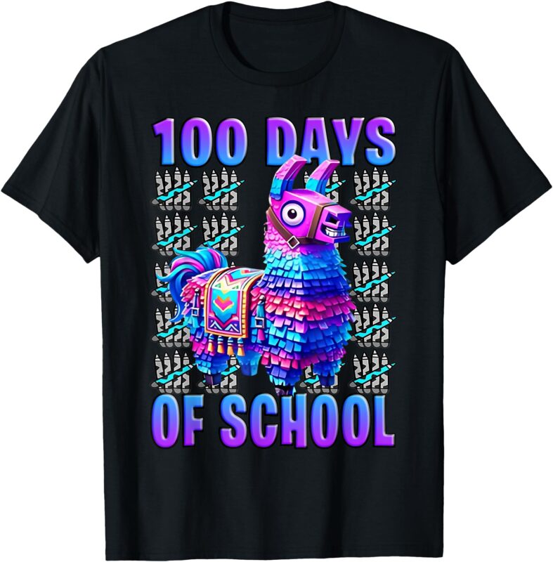 100 Days Of School Llama Gaming Funny Cool Gamers T-Shirt