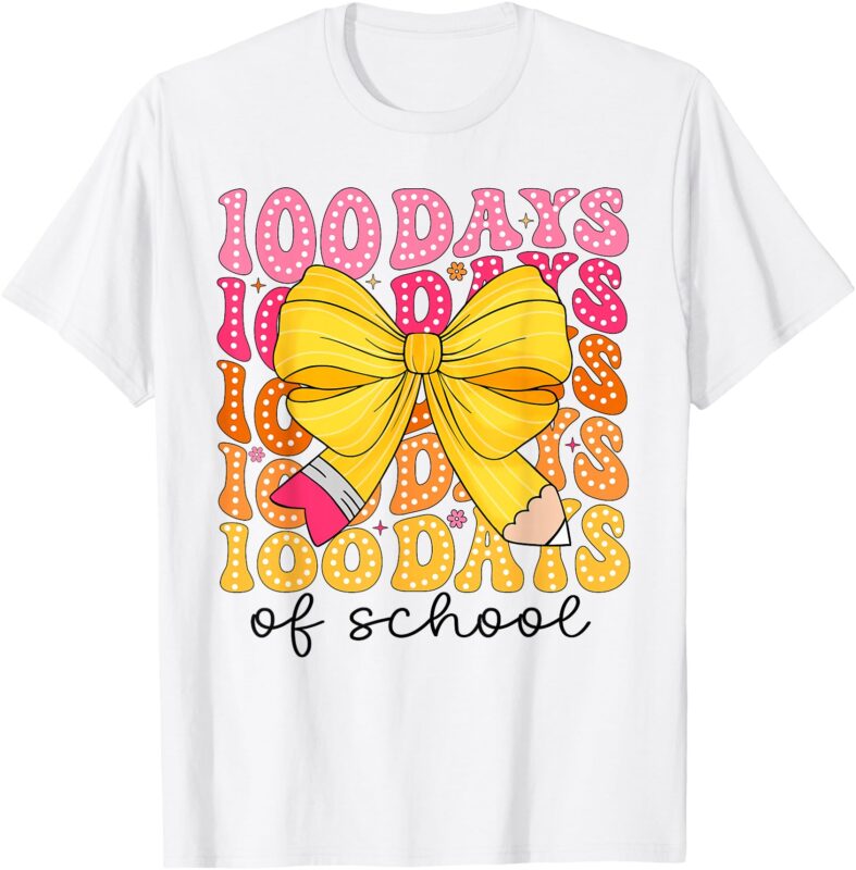100 Days Of School Pencil Coquette Bow Girls Kids 100th Day T-Shirt