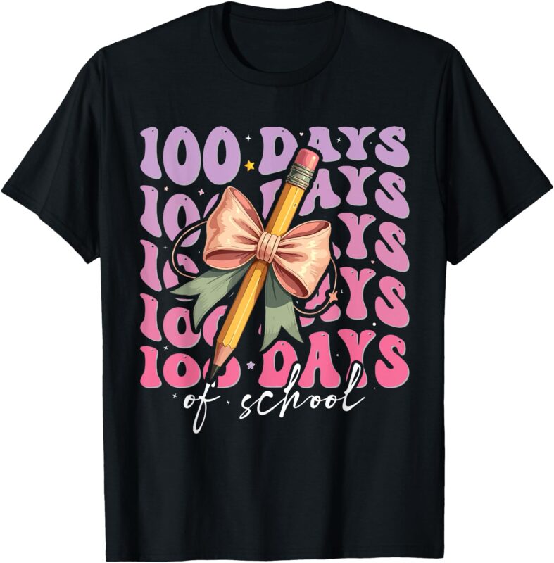 100 Days of School Coquette Bow Bright Student Outfit T-Shirt