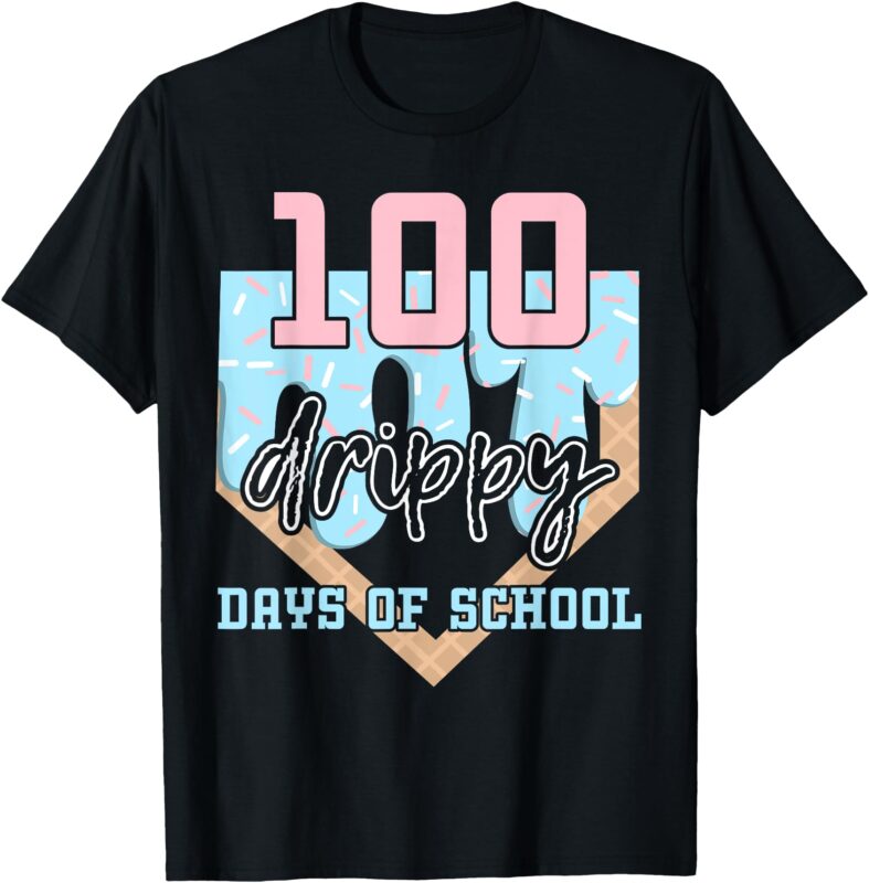 100 Drippy Days of School Baseball Ice Cream 100th Day Boys T-Shirt