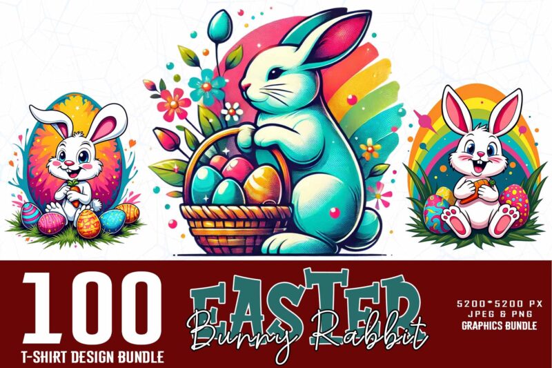 Passion Easter Sunday Rabbit Bunny Illustration T-shirt design bundle of 100 designs