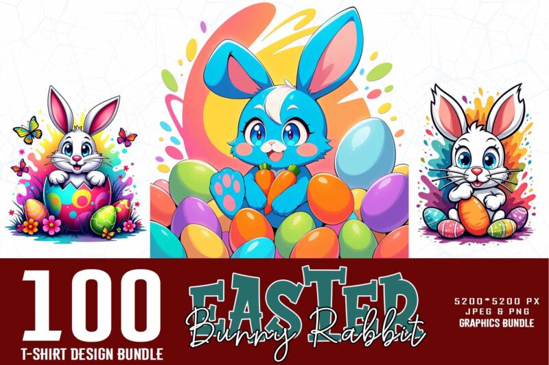 Popular Groovy Easter Sunday Rabbit Bunny Lover t-shirt design bundle of 100 designs – download instantly